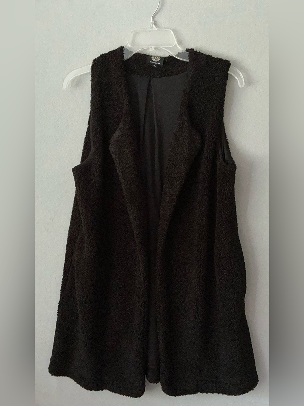 BOBEAU Black Faux Fur Vest M Boucle Teddy Sherpa Open Front Goth Whimsygoth